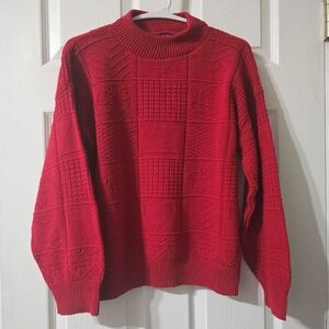 Vintage Mockneck Sweater, Textured Print, Grid Pattern, Made In The USA, EUC!